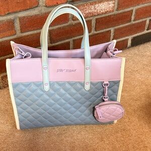 Betsey Johnson Quilted Pastel Tote in Pink & Light Blue